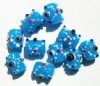 10 15mm Milky Aqua with Black & White Barrel Bumpy Beads